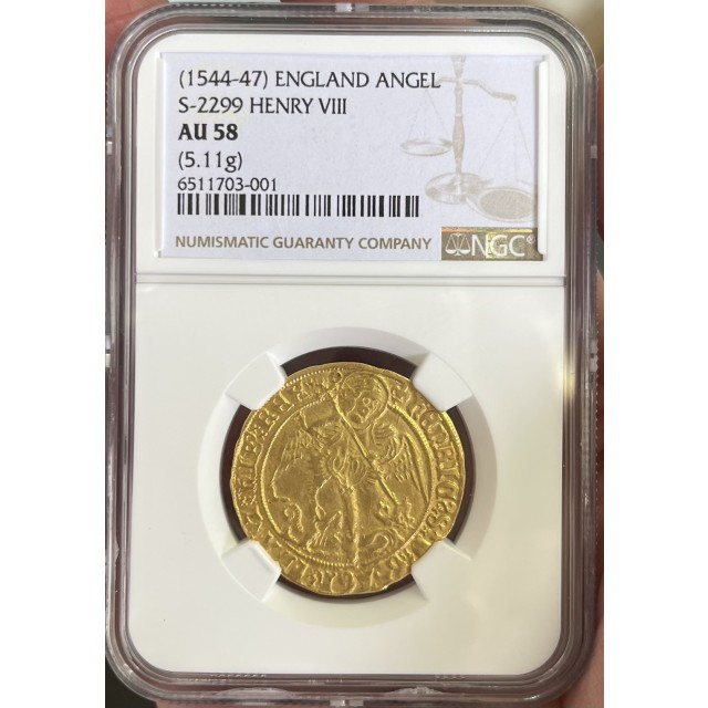 1544年ヘンリー8世エンジェル金貨AU58