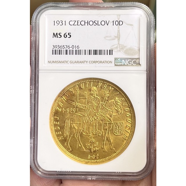 【MS65】1931年チェコスロバキア10ダカット...